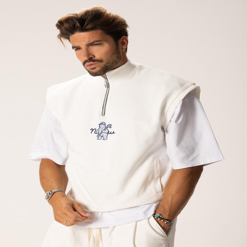 GRIZZLY SLEEVELESS SWEATSHIRT IN CREAM