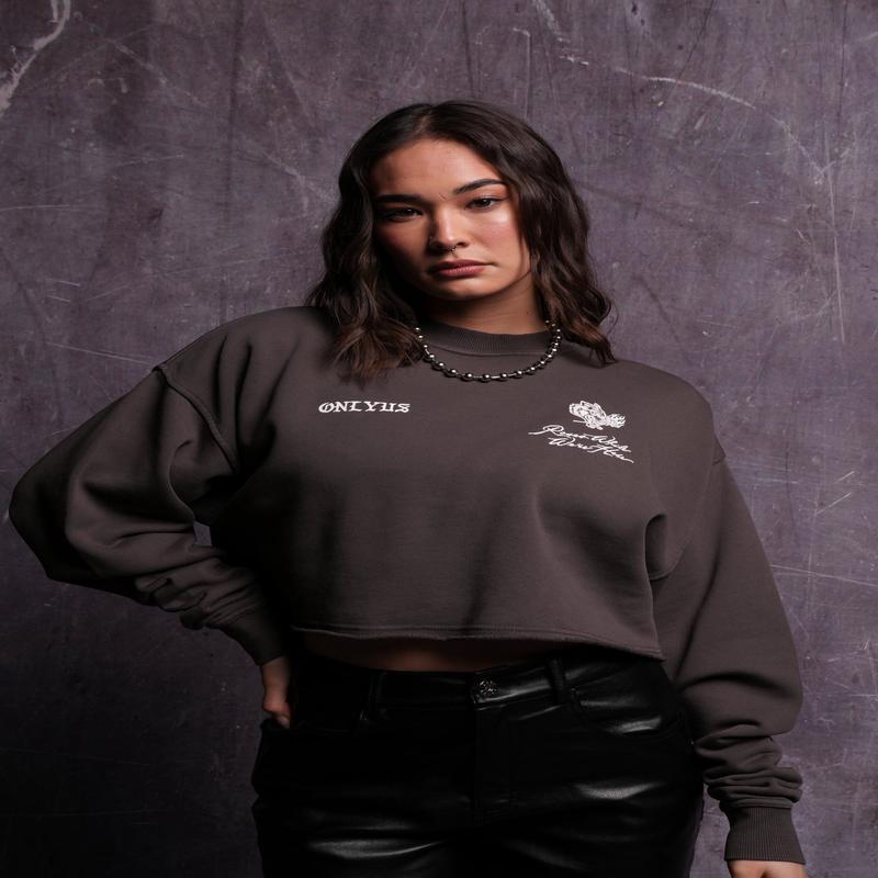 Mori Among Roses London (Cropped) Crewneck in Wolf Gray