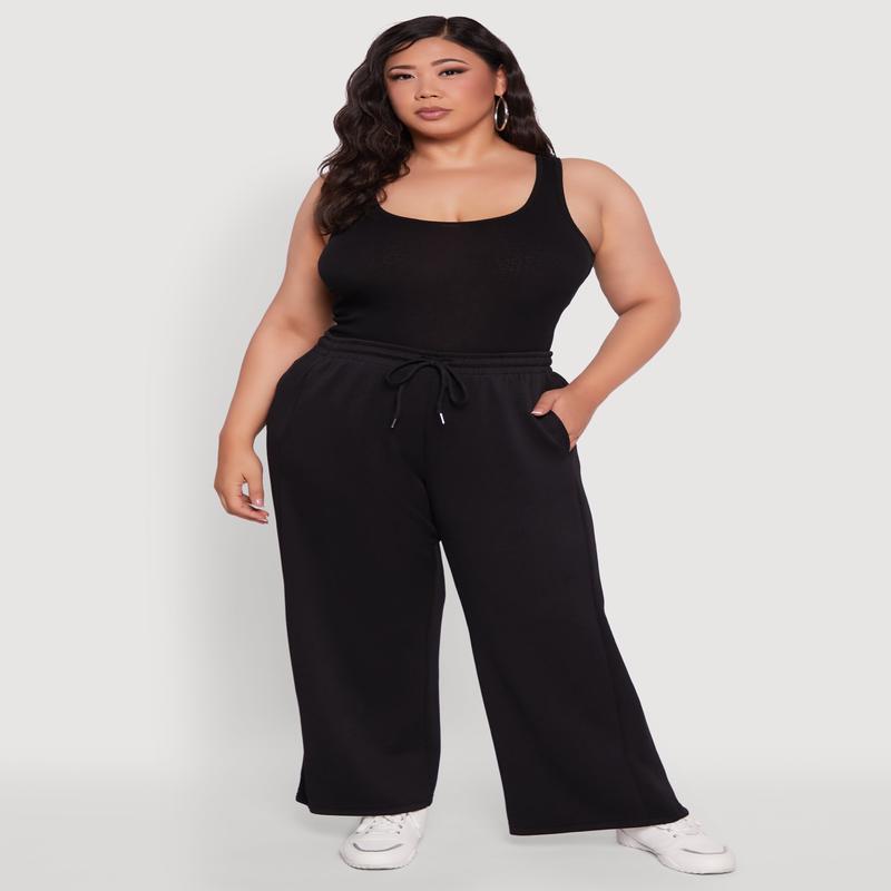 Plus Size Drawstring Waist Wide Leg Pants