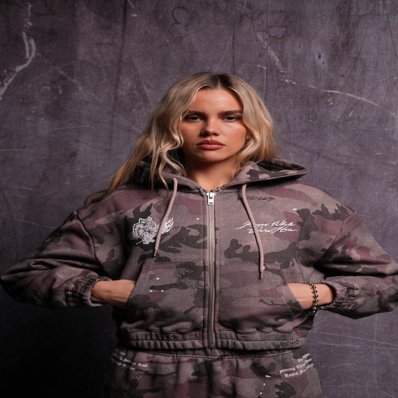 Roses While We're Here "Chambers" (Cropped) Zip Hoodie in Blooming Woodland Camo