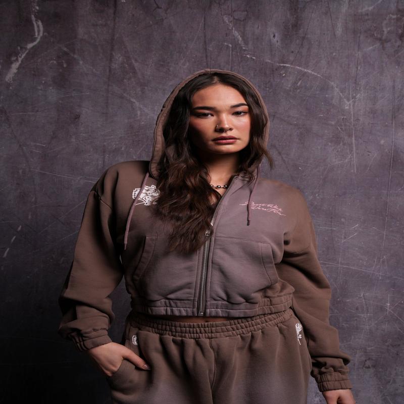 Roses While We're Here "Chambers" (Cropped) Zip Hoodie in Mojave Brown Sun Fade