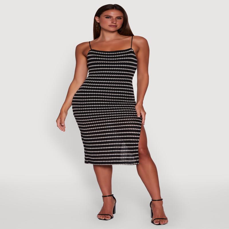 Striped Open Tie Back Side Slit Bodycon Dress
