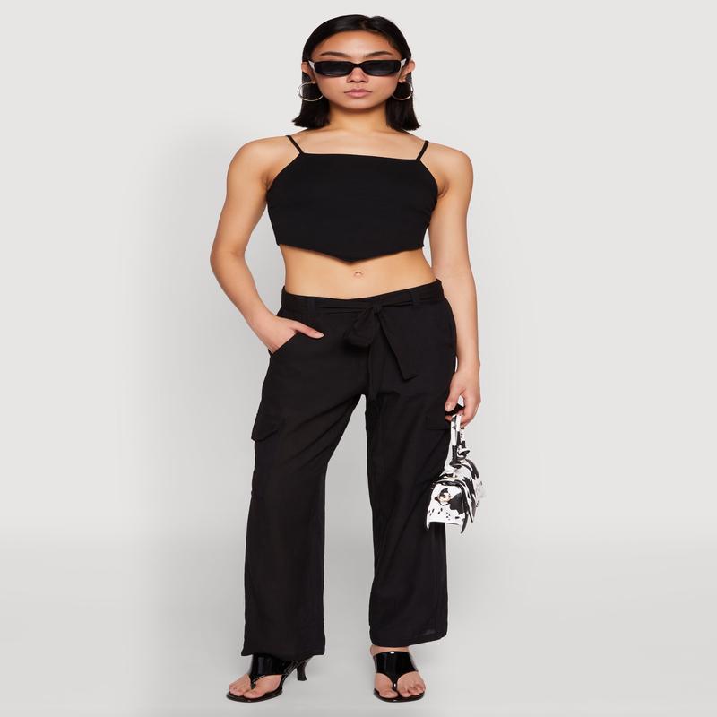 Tie Waist Belted Cargo Pants