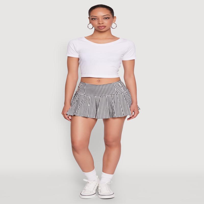 Almost Famous Buckle Detail Gingham Pleated Skort