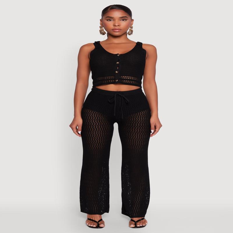 Crochet High Waisted Drawstring Pants