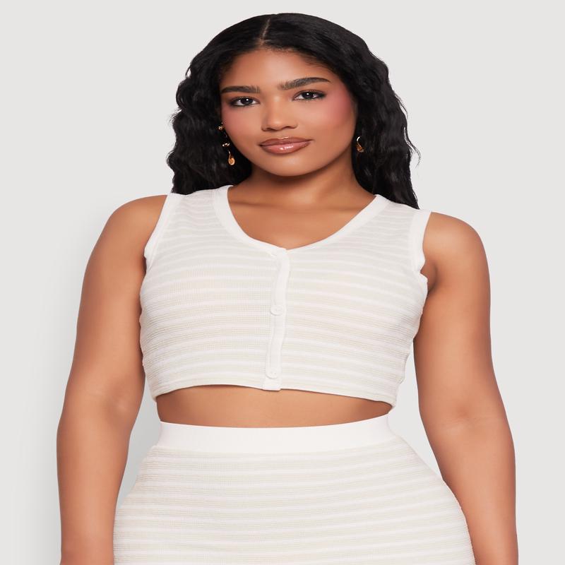 Striped V Neck Button Front Crop Top
