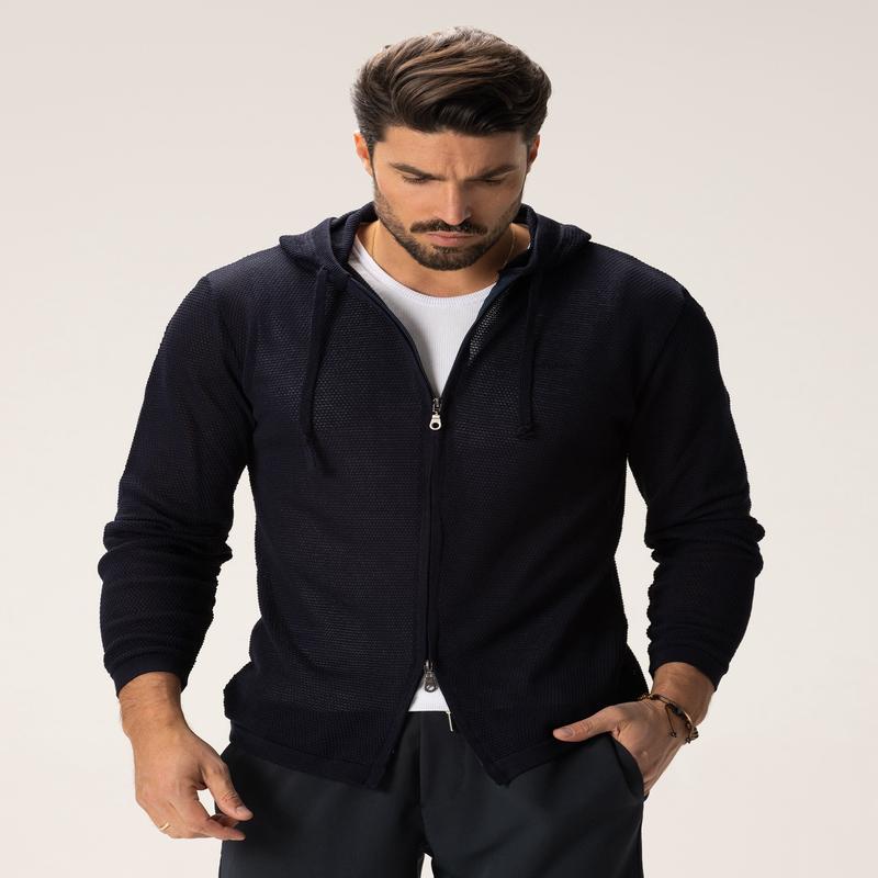 ISAO HOODIE CARDIGAN IN NAVY