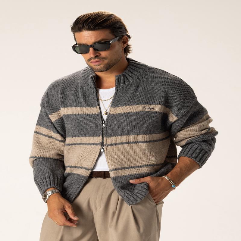 ITSUKI STRIPED CARDIGAN IN GREY