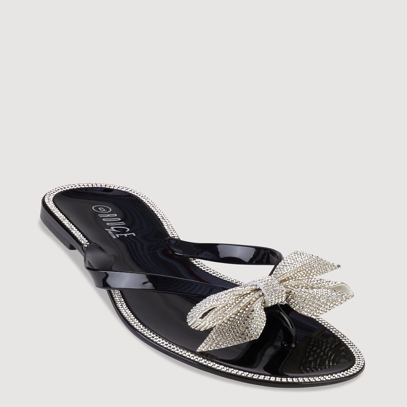 Rhinestone Bow Jelly Thong Sandals
