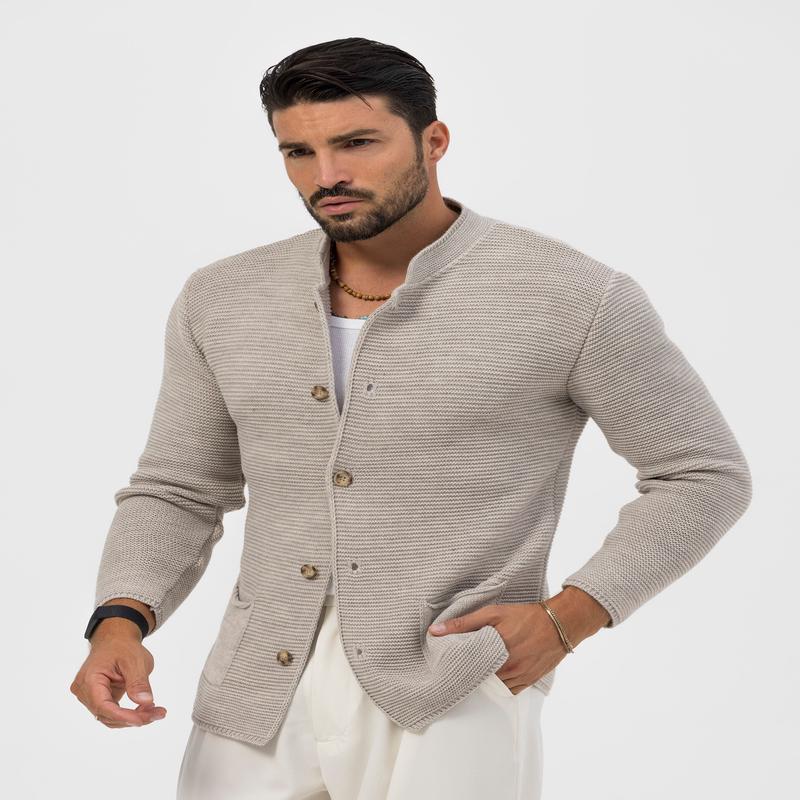 RYO KNITTED KOREAN BLAZER IN SAND