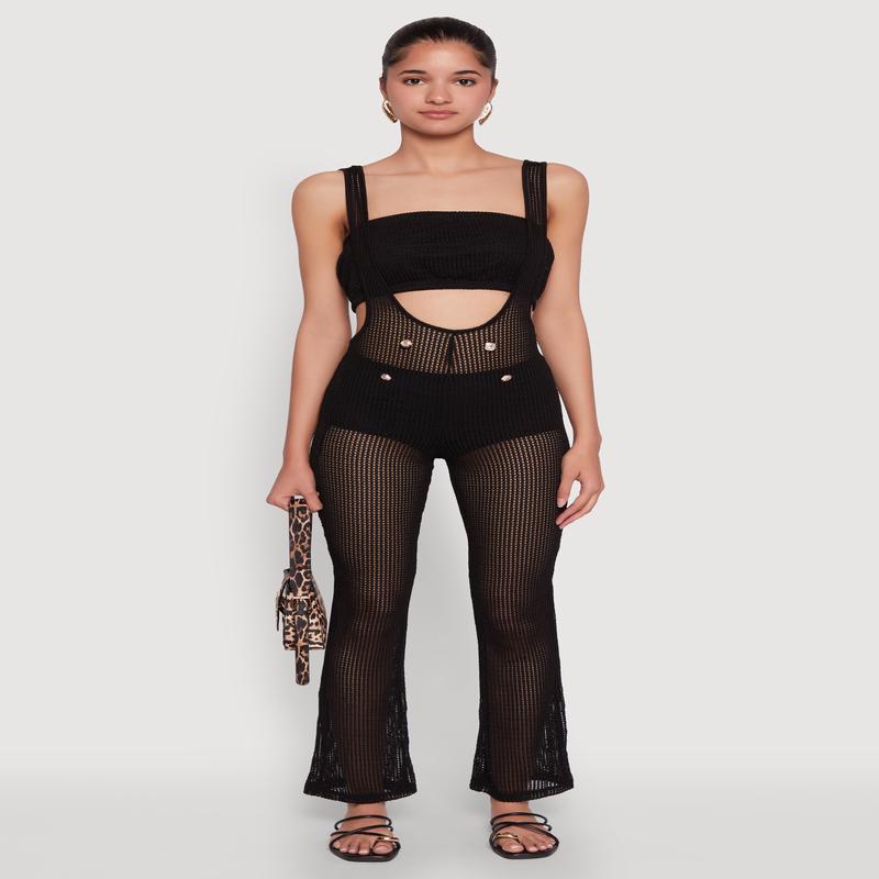 Stylish Knitted Suspender Flared Pants