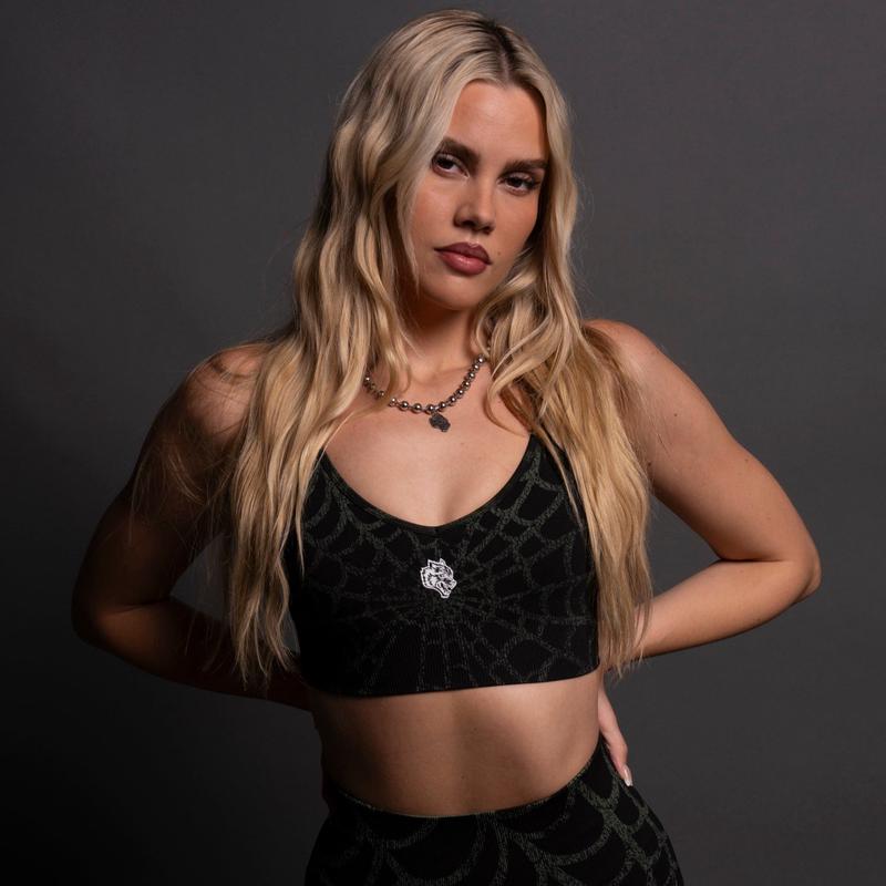 Hesh "Everson Seamless" Sports Bra in Black/Green Symbiote Web