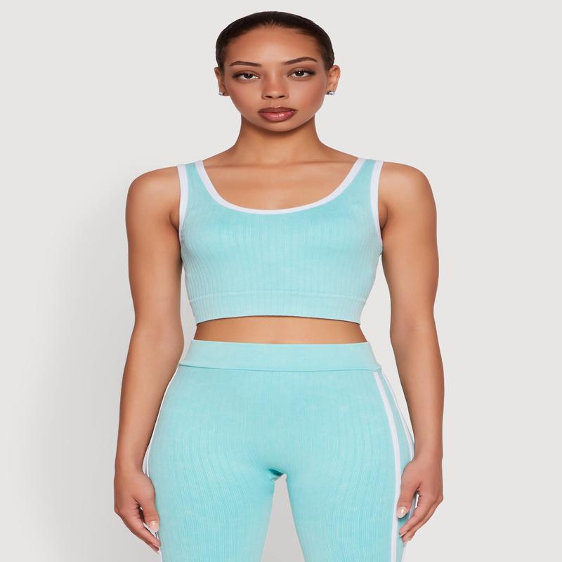 Mineral Wash Contrast Trim V Neck Cropped Tank Top