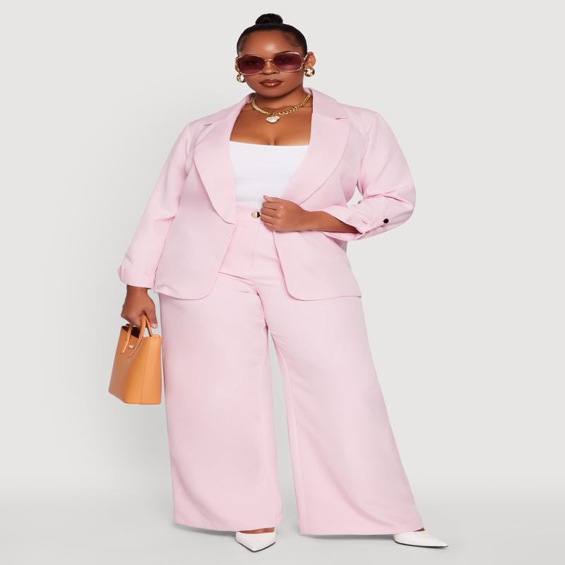 Plus Size Crepe Knit High Waisted Wide Leg Dress Pants