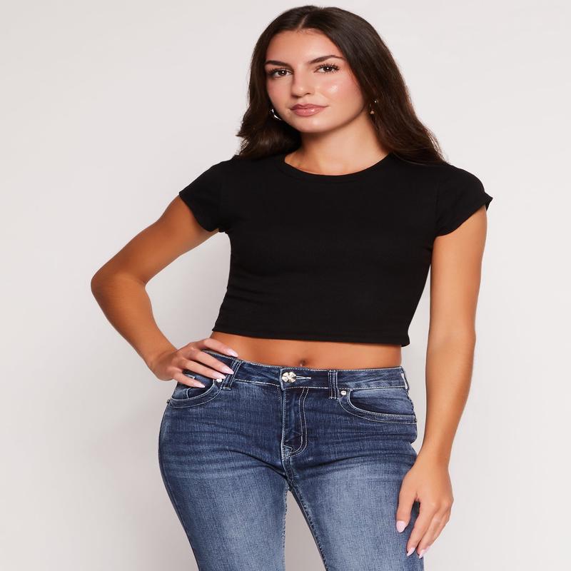 Ambiance Ribbed Knit Crew Neck Crop Top
