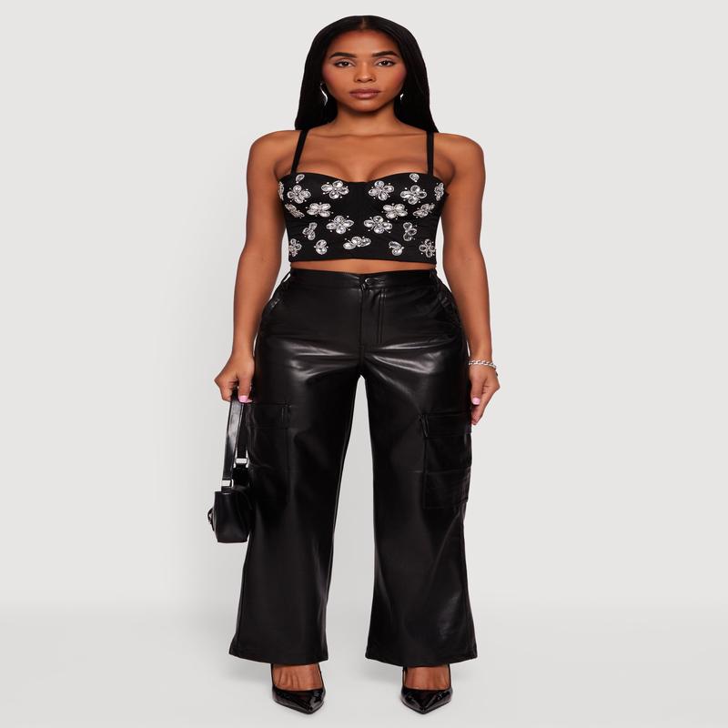 Floral Rhinestone Convertible Bustier Crop Top