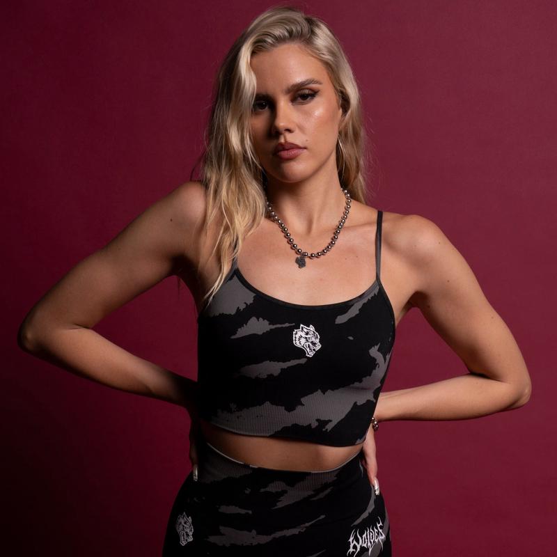 Single Wolf "Everson Seamless" Huxley Bra in Black Native Camo