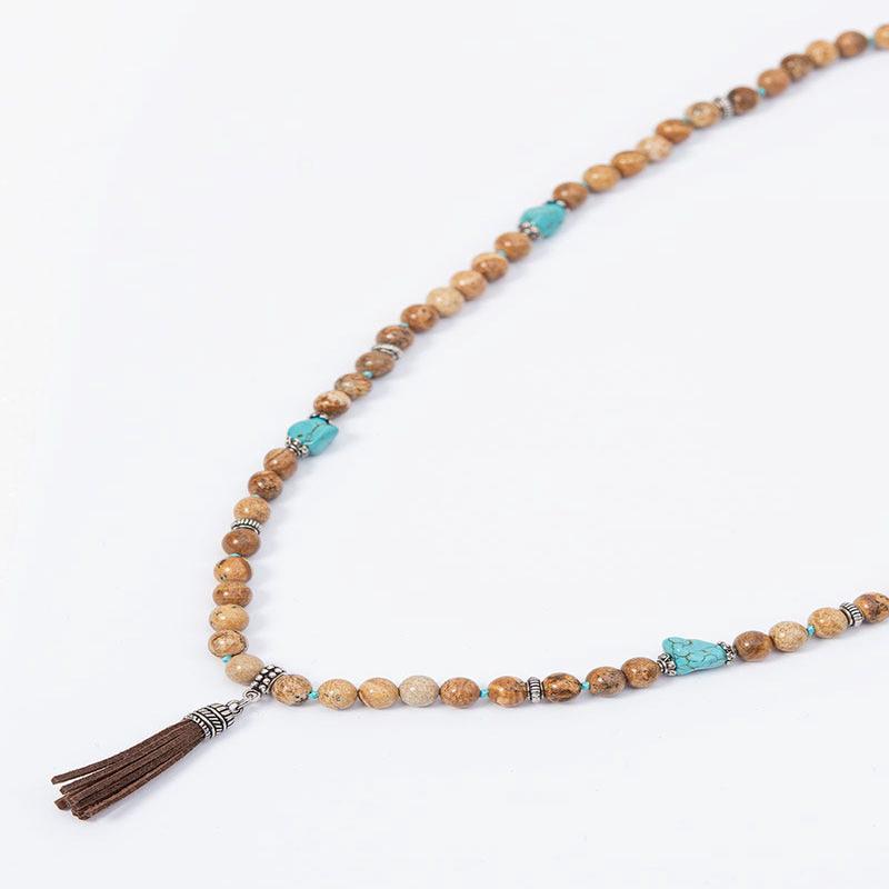 NAADIR LONG NECKLACE IN BEIGE AND TURQUOISE