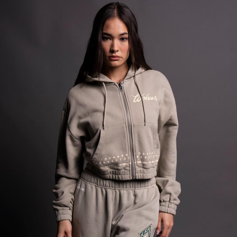 Western Wolves "Vintage Chambers" (Cropped) Zip Hoodie in Cactus Gray