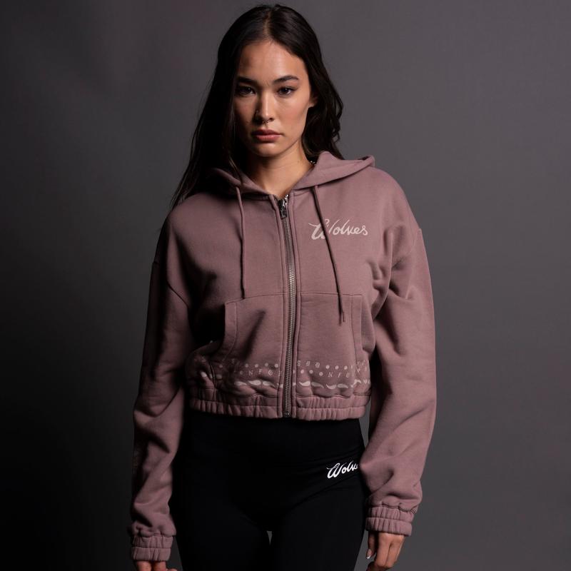Western Wolves "Vintage Chambers" (Cropped) Zip Hoodie in Midnight Mauve