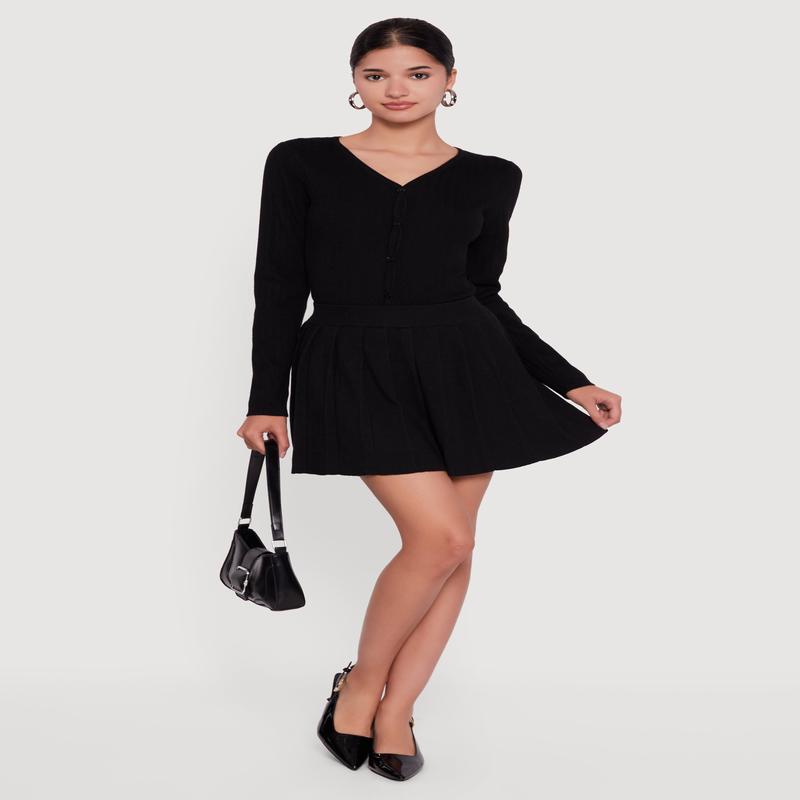 High Waisted Pleated Mini Skirt