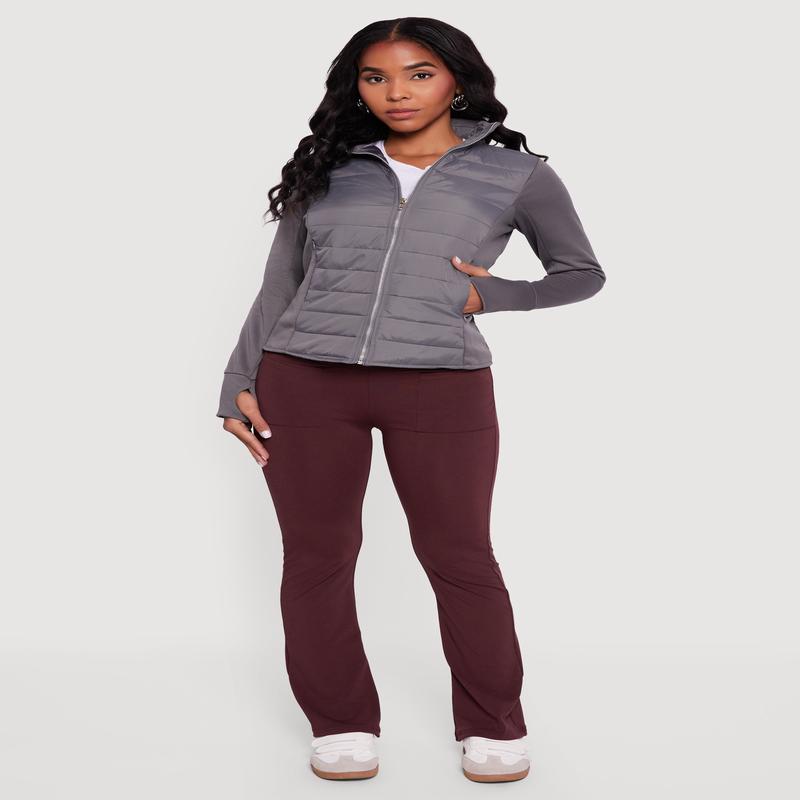 Lightweight Zip Front Puffer Jacket with Thumb Holes