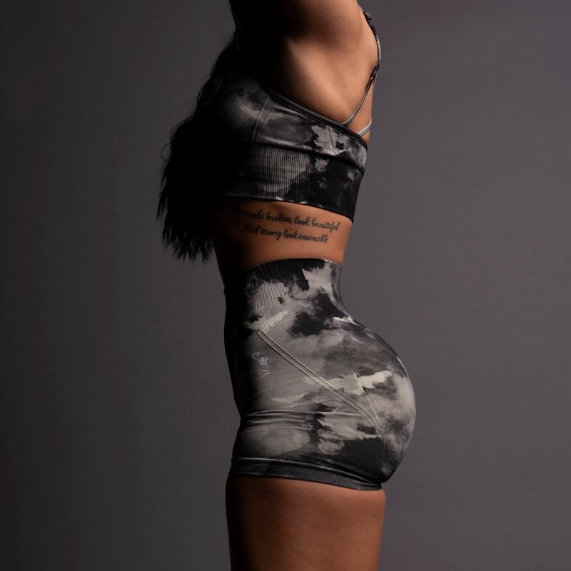 Never Forgotten Everson Seamless "Huxley" Shorts in Owen Green Death Moth Ghost Clouds