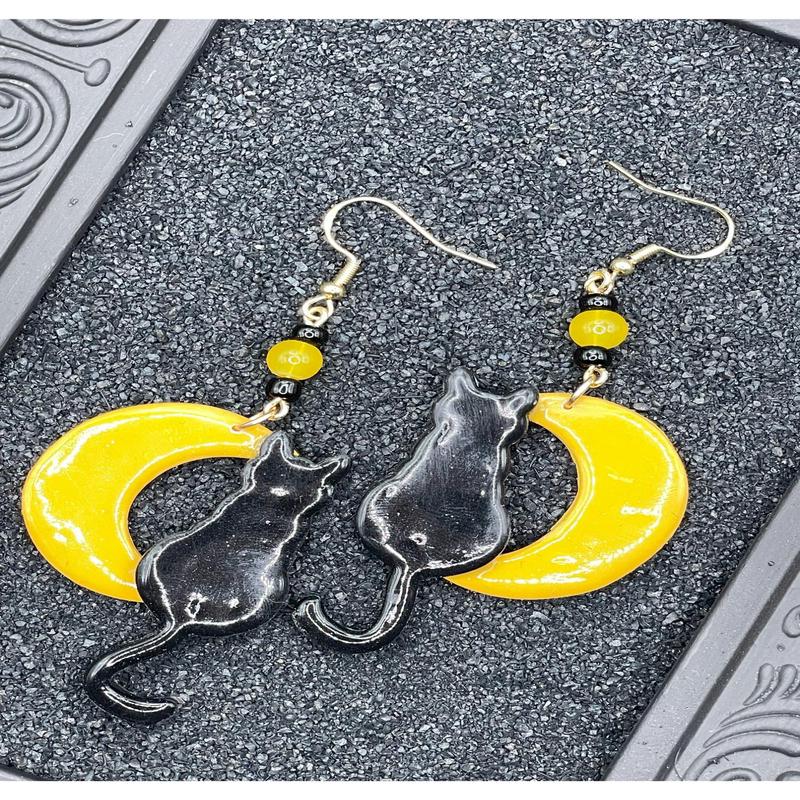 Salem Black Cat Moon Earrings