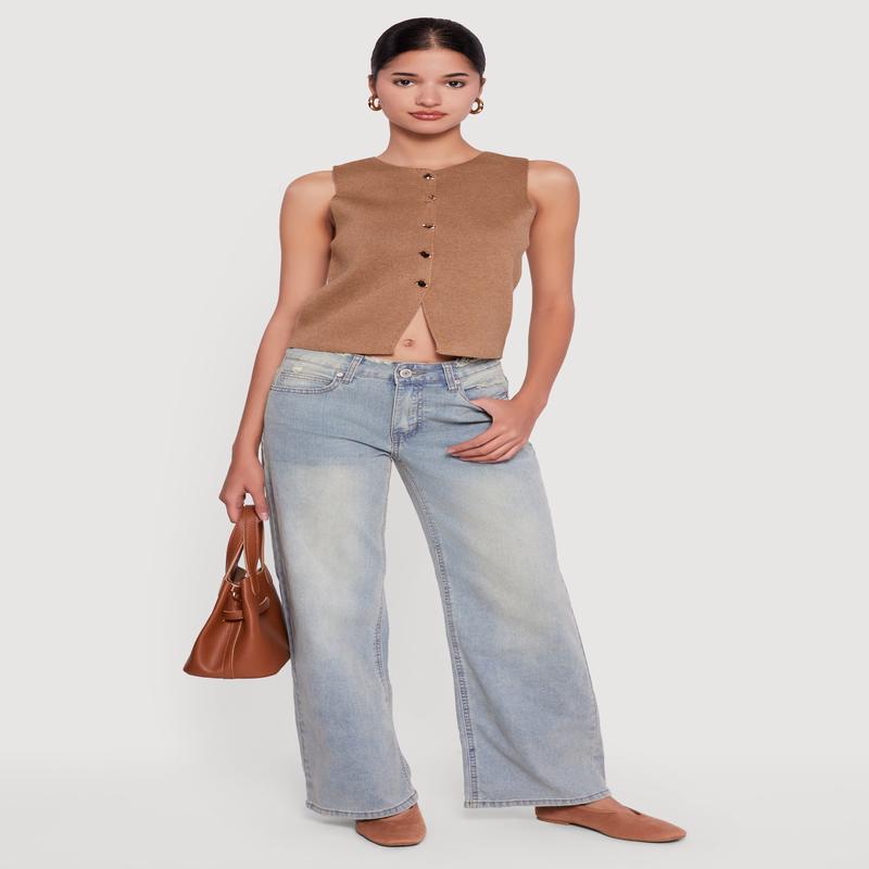 VIP Mineral Wash Frayed Wide Leg Jeans