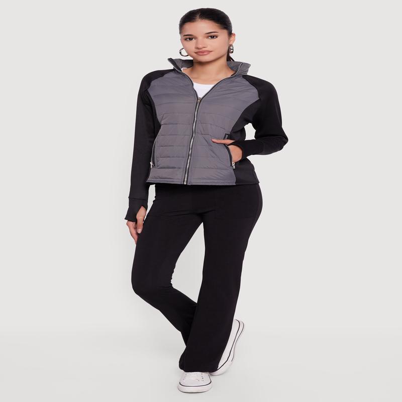 Color Block Lightweight Puffer Jacket with Thumb Holes