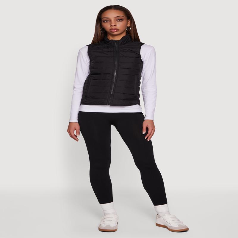 Mock Neck Zip Front Puffer Vest