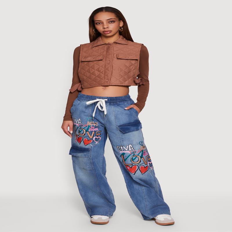 Quilted Snap Button Cropped Vest with Side Ties