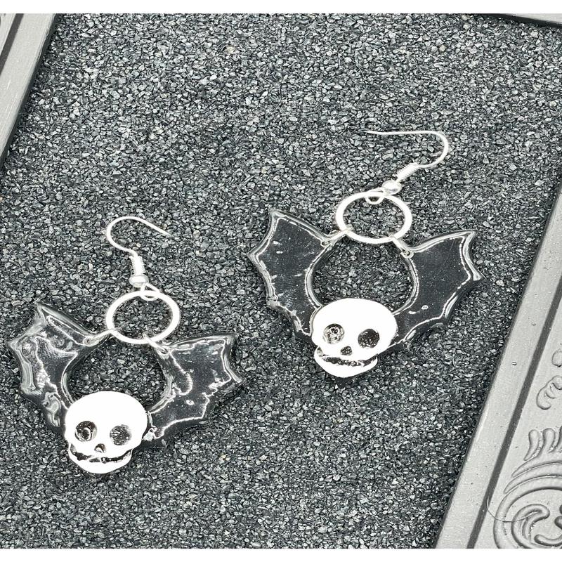 Salem Skull Bat Dangle Earrings