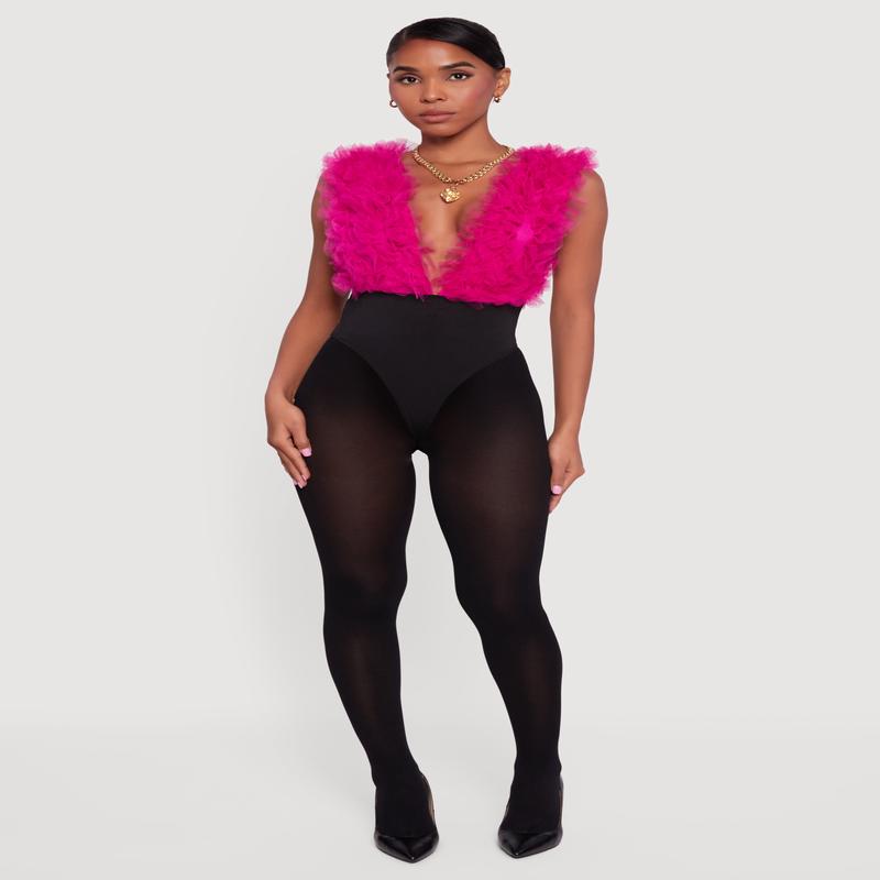 3D Mesh Detail Sleeveless Color Blocked Bodysuit