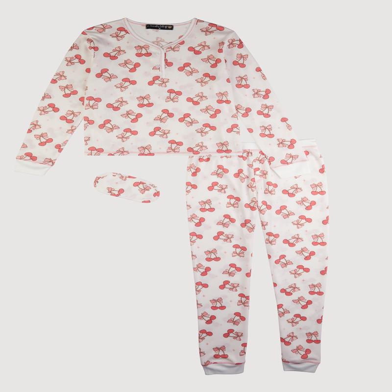 Cherry Bow Graphic Waffle Knit Thermal Pajama Gift Set