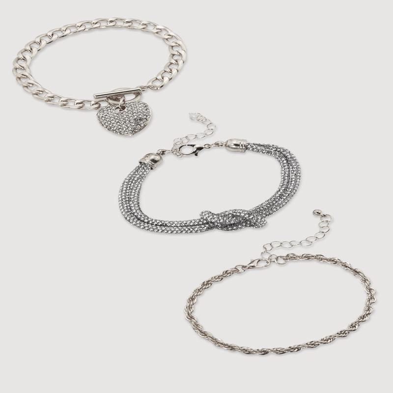 Cubic Zirconia Chain Charm Bracelets Set of 3