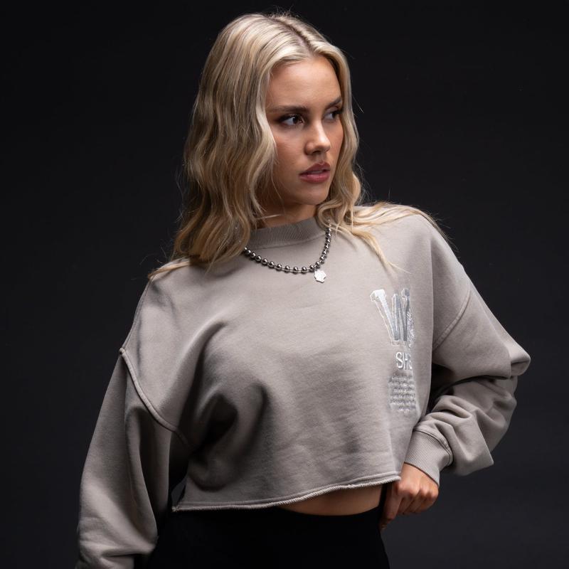 Her Mark London (Cropped) Crewneck in Taupe
