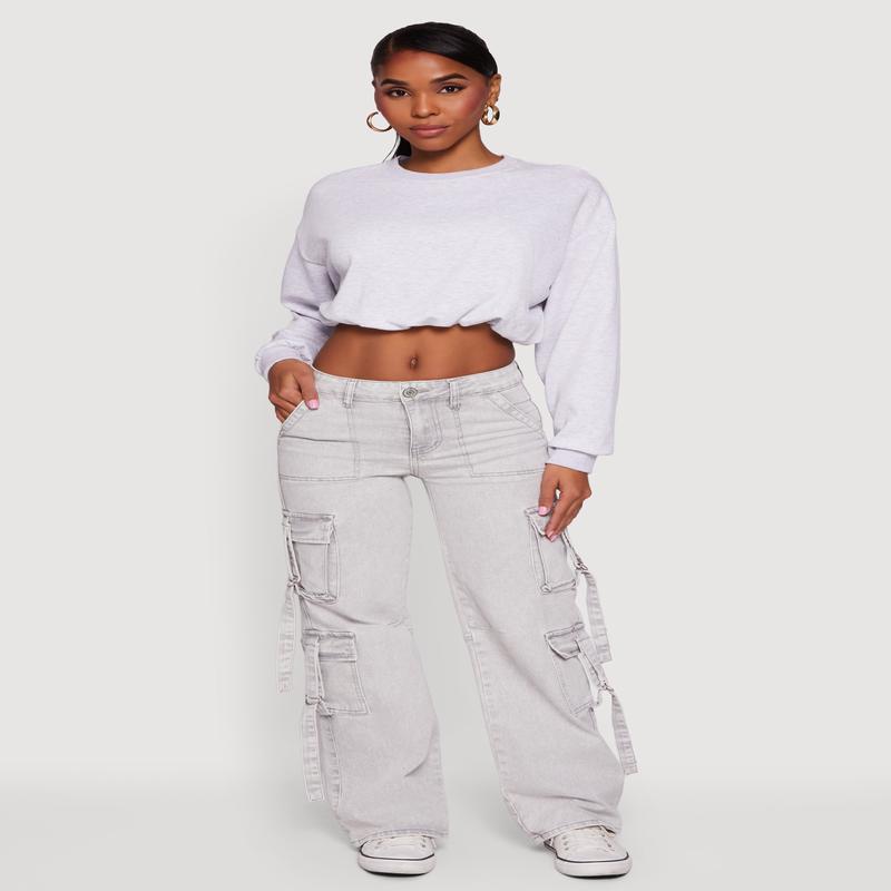 Long Sleeve Cropped Bubble Hem Sweatshirt
