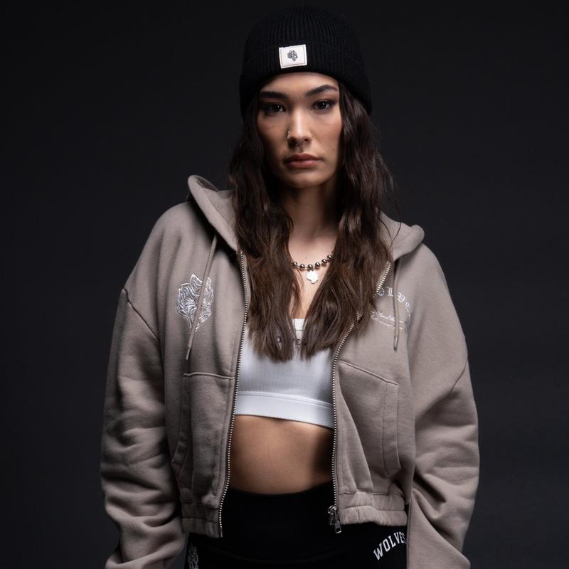 The Way "Chambers" (Cropped) Zip Hoodie in Taupe