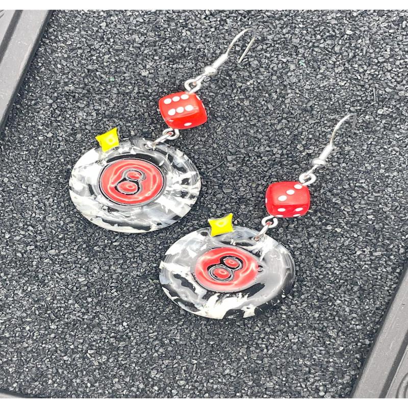 Tattoo Love 8 Ball Dangle Earrings