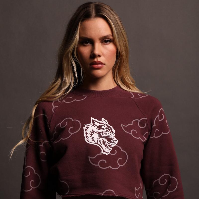 Floating "Raglan" (Cropped) Crewneck in Cherry Wine