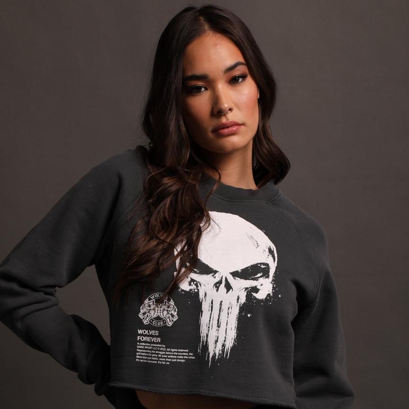 Punisher "Raglan" (Cropped) Crewneck in Castle Gray