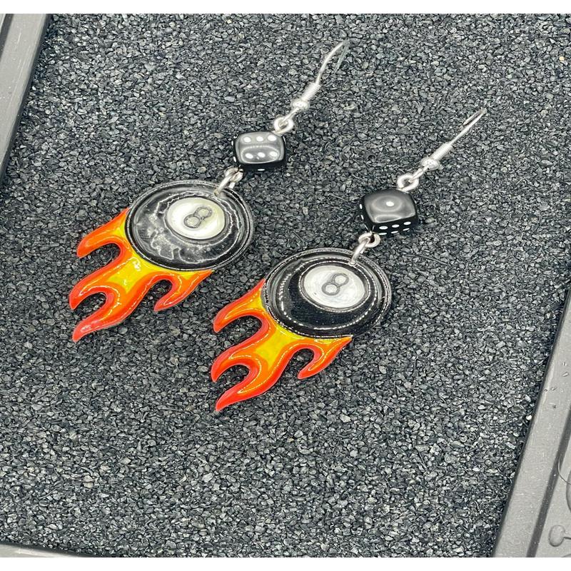 Tattoo Love Flaming 8 Ball Earrings