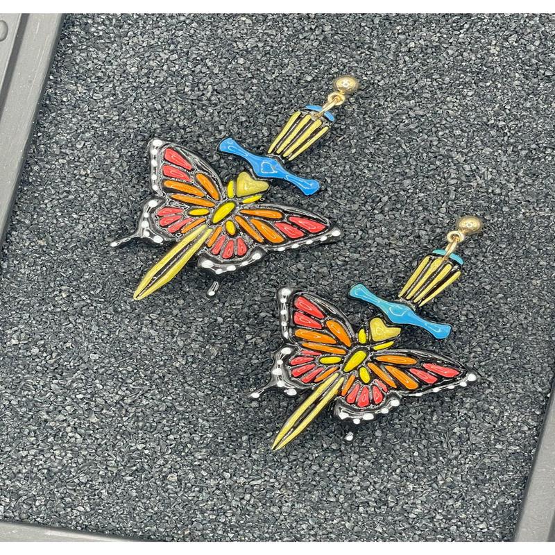 Tattoo Love Butterfly Dagger Earrings