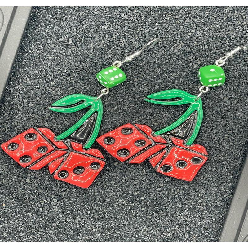 Tattoo Love Cherry Dice Dangly Earrings