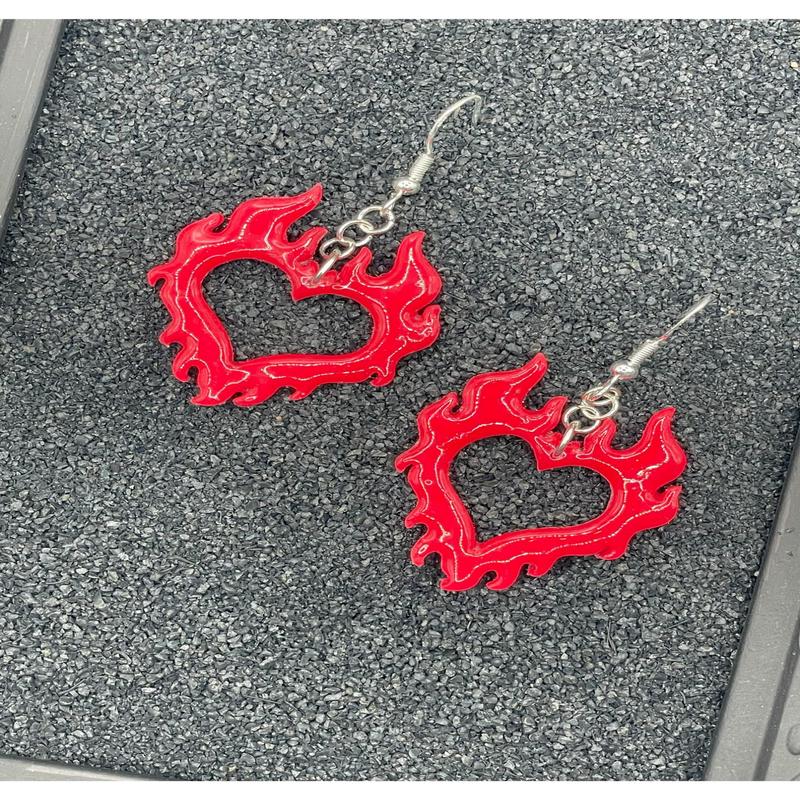 Tattoo Love Flaming Heart Earrings