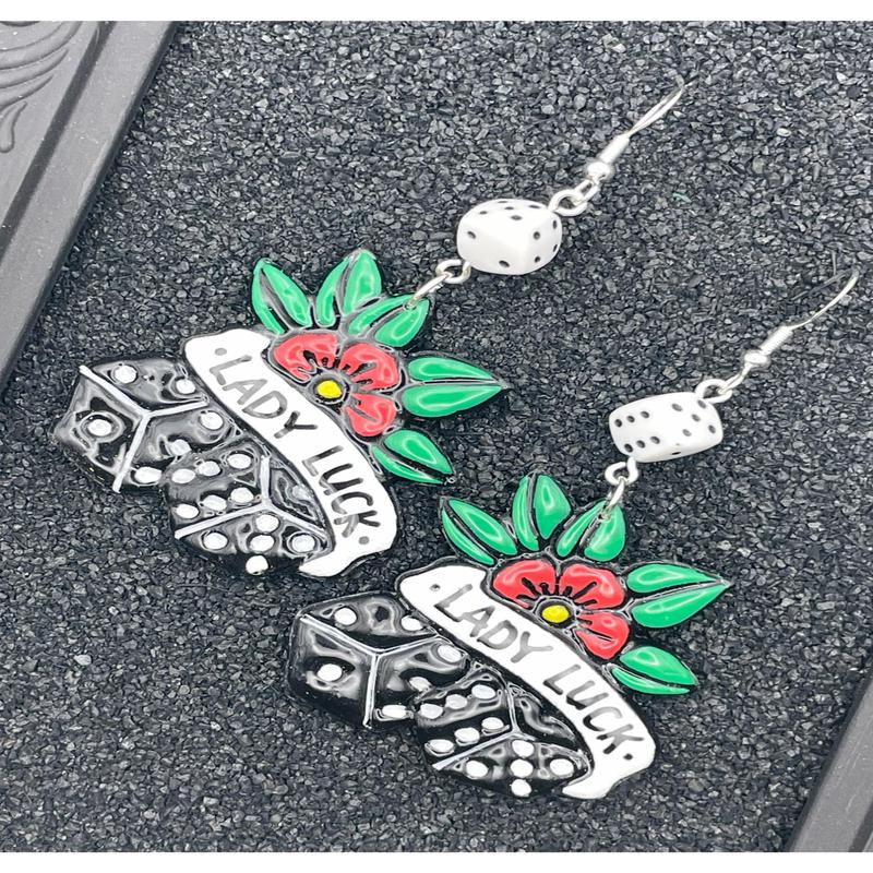 Tattoo Love Lady Luck Dice Earrings