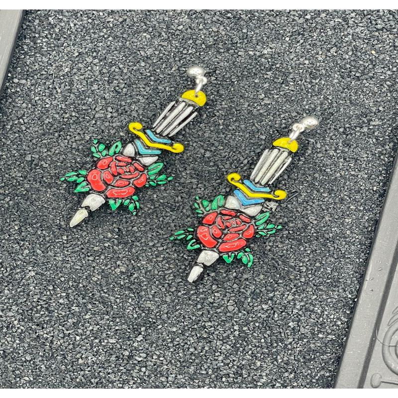 Tattoo Love Rose Dagger Earrings
