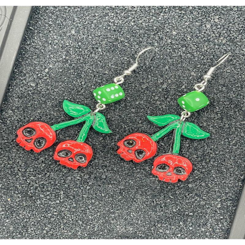Tattoo Love Skull Cherry Earrings