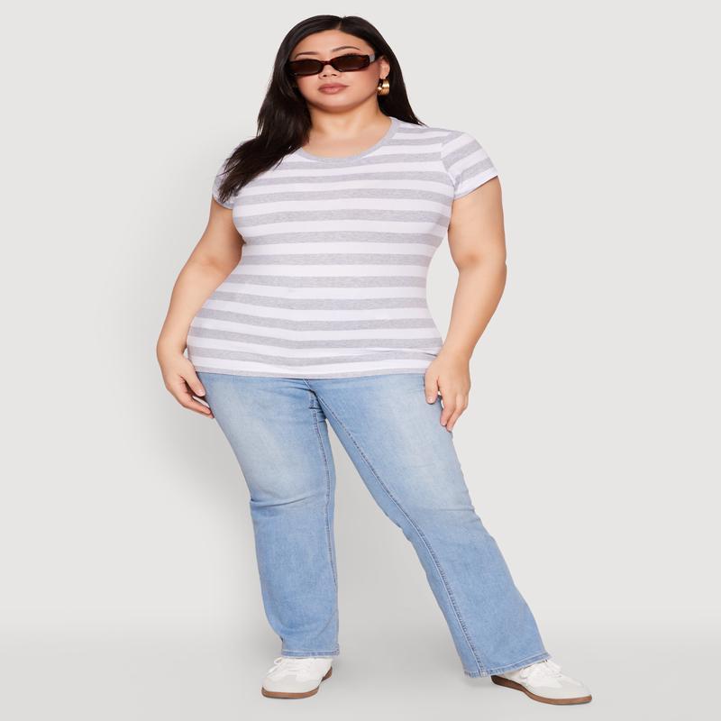 Plus Size Striped Crew Neck Tee